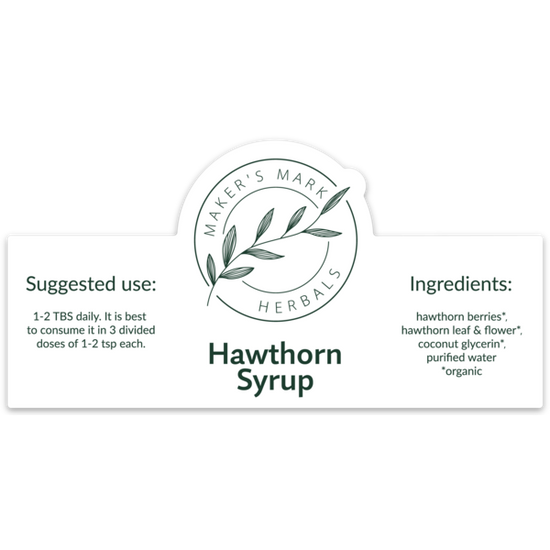 Organic hawthorn syrup ingredient label