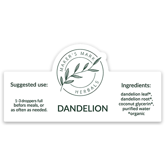 Dandelion extract ingredient label