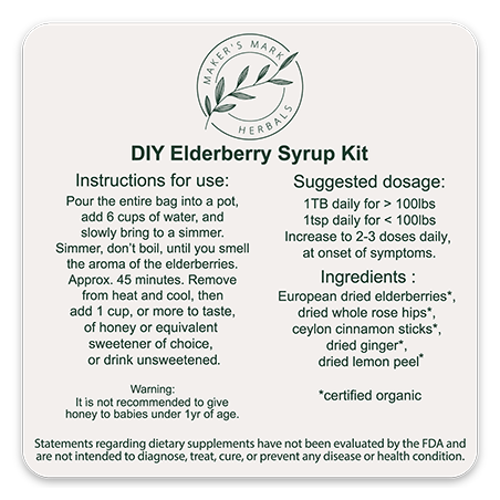 DIY elderberry syrup kit ingredient label