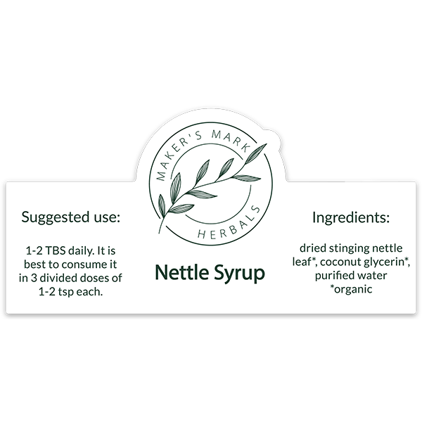 Organic stinging nettle syrup ingredient label