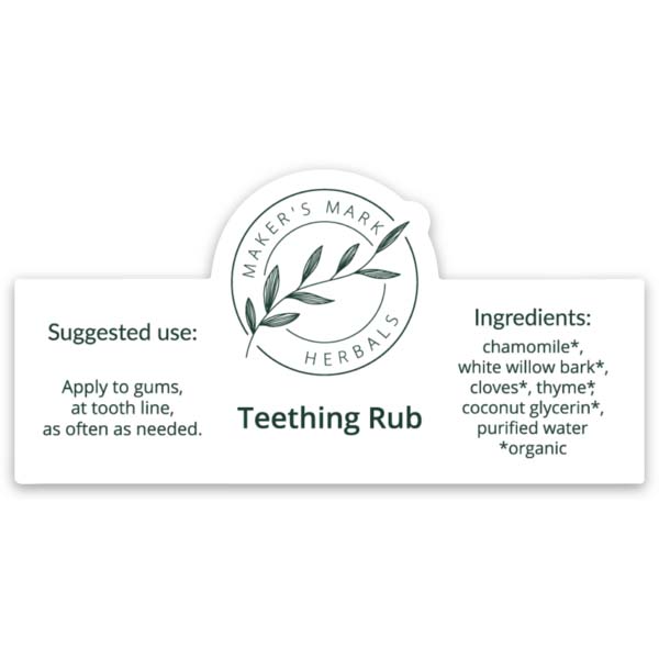 Teething rub ingredient label